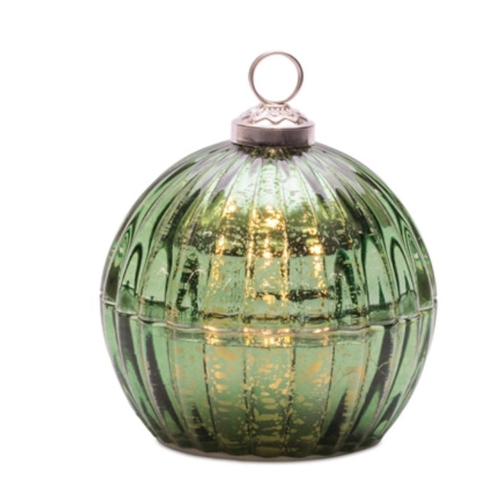 GLASS LED ORNAMENT CANDLE 4"D X 4.25"H