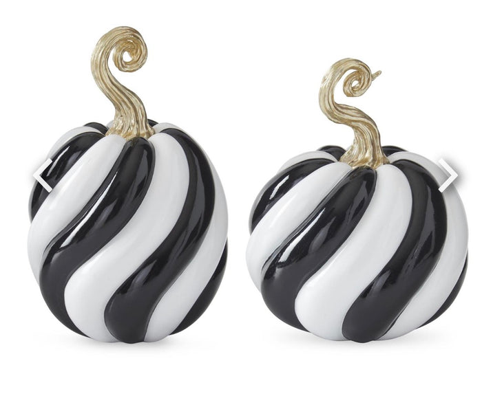 Glossy Black & White Spiraled Resin Pumpkin