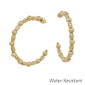 Gold Textured Oval and Beaded 2" Hoop Earring