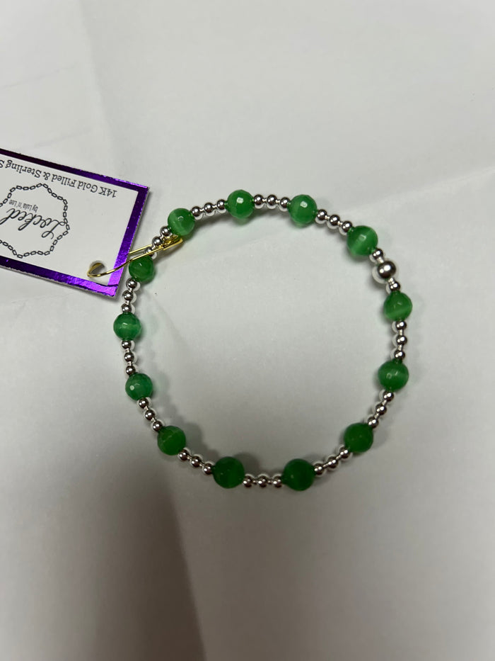 Green Cat’s Eye Bracelet in Silver