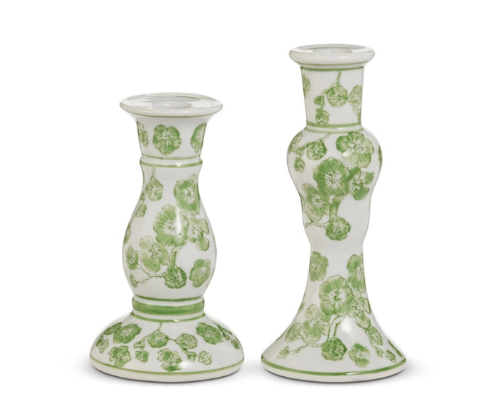 Green Cherry Blossom Candlesticks