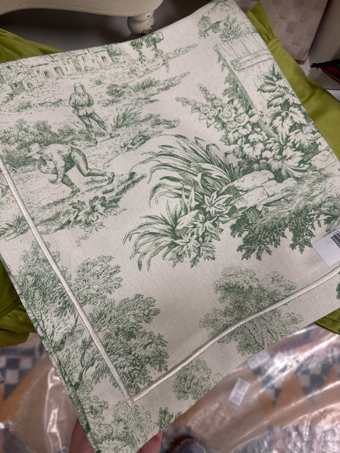 Green toile tablecloth