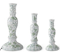 Green & White Floral Ceramic Taper Candleholders