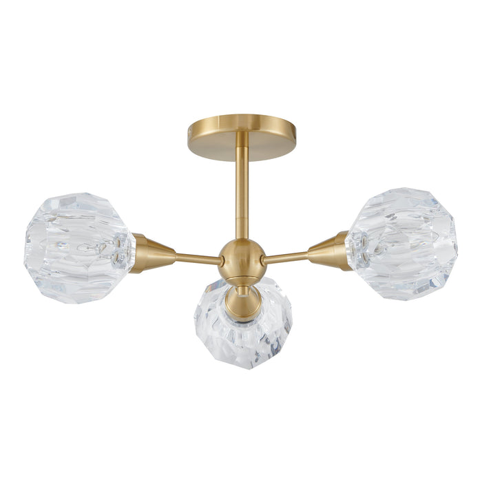 Helena 20-inch 3-light Brushed Gold Semi-Flush Mount with Clear Acrylic Shades