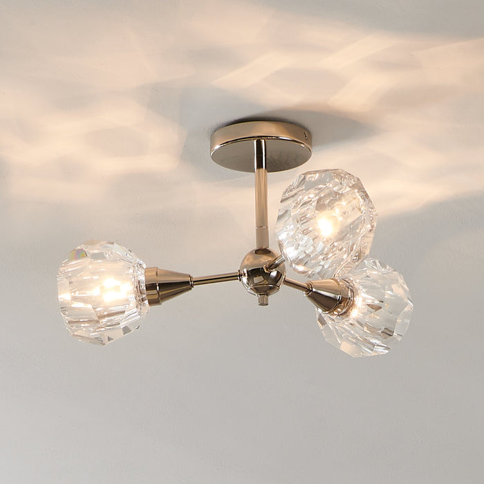 Helena 20-inch 3-light Polished Nickel Semi-Flush Mount with Clear Acrylic Shades
