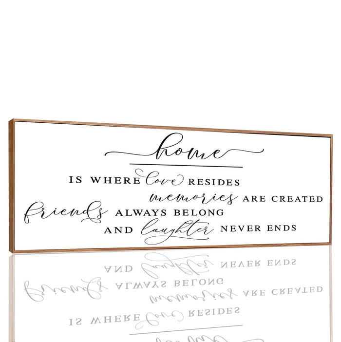 Inspirational Home Sign Canvas Art for Farmhouse Decor - Rustic Living Room Wall Art (Brown Wooden Frame/ 43x15inch)