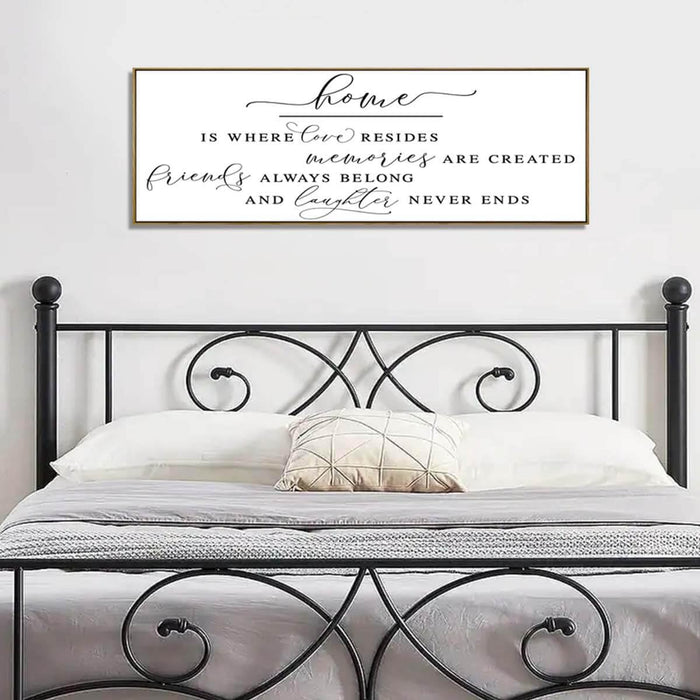 Inspirational Home Sign Canvas Art for Farmhouse Decor - Rustic Living Room Wall Art (Brown Wooden Frame/ 43x15inch)