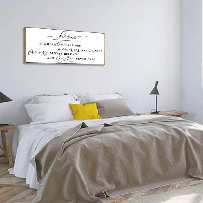 Inspirational Home Sign Canvas Art for Farmhouse Decor - Rustic Living Room Wall Art (Brown Wooden Frame/ 43x15inch)