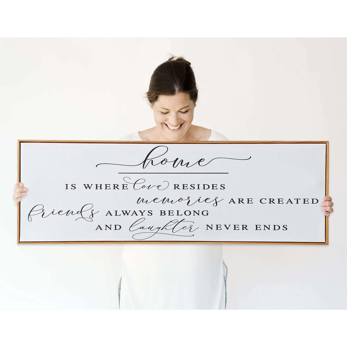 Inspirational Home Sign Canvas Art for Farmhouse Decor - Rustic Living Room Wall Art (Brown Wooden Frame/ 43x15inch)