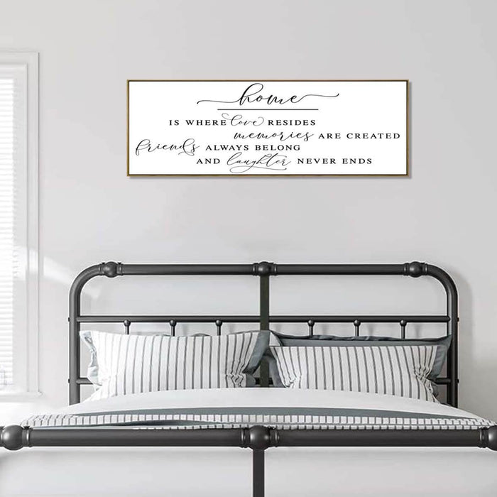 Inspirational Home Sign Canvas Art for Farmhouse Decor - Rustic Living Room Wall Art (Brown Wooden Frame/ 43x15inch)