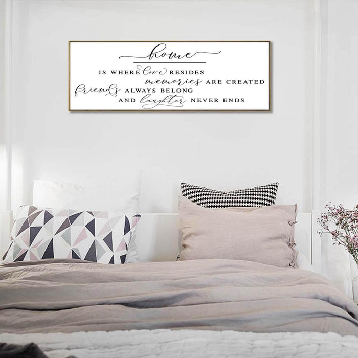 Inspirational Home Sign Canvas Art for Farmhouse Decor - Rustic Living Room Wall Art (Brown Wooden Frame/ 43x15inch)