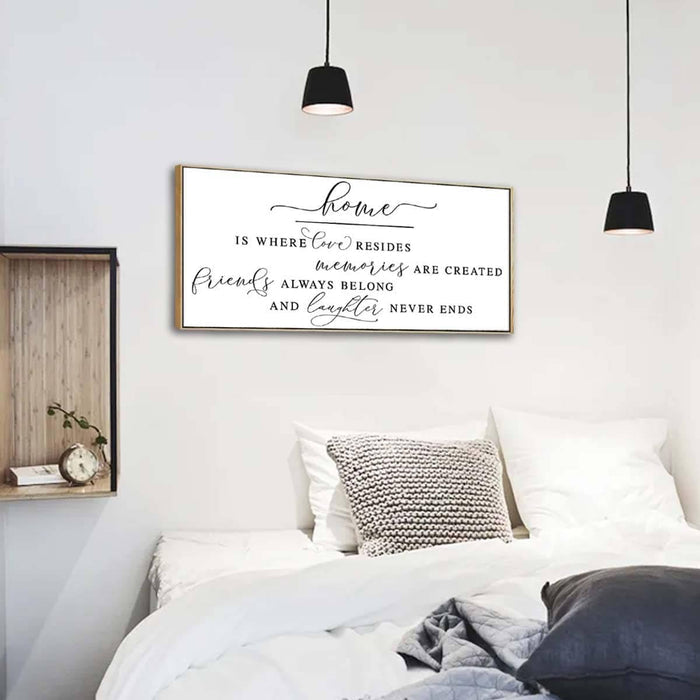 Inspirational Home Sign Canvas Art for Farmhouse Decor - Rustic Living Room Wall Art (Brown Wooden Frame/ 43x15inch)