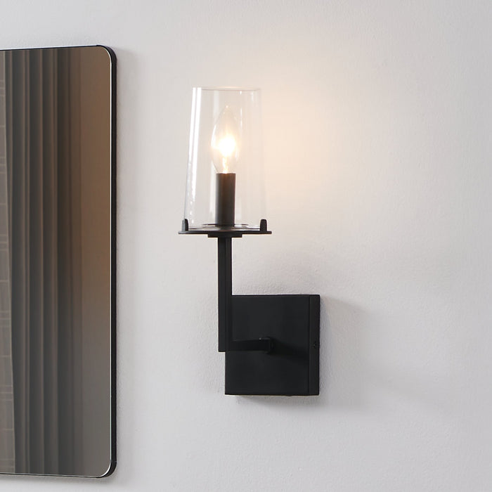 Jared 13-inch 1-light Matte Black Vanity Light with Clear Glass Shade