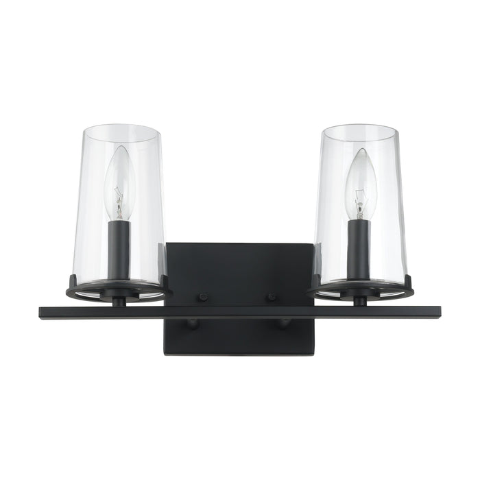 Jared 15-inch 2-light Matte Black Vanity Light with Clear Glass Shades