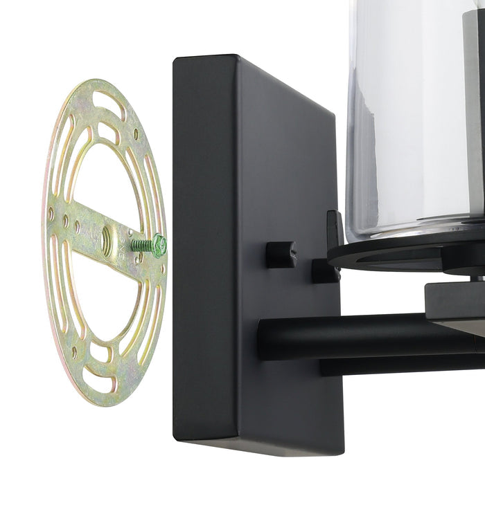 Jared 15-inch 2-light Matte Black Vanity Light with Clear Glass Shades