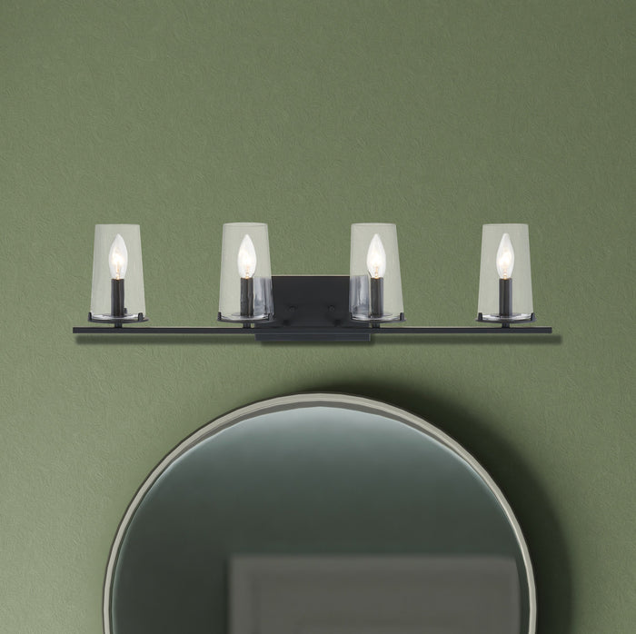 Jared 31-inch 4-light Matte Black Vanity Light with Clear Glass Shades