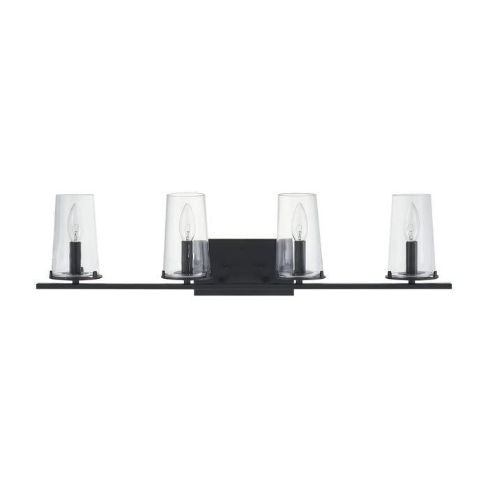 Jared 31-inch 4-light Matte Black Vanity Light with Clear Glass Shades