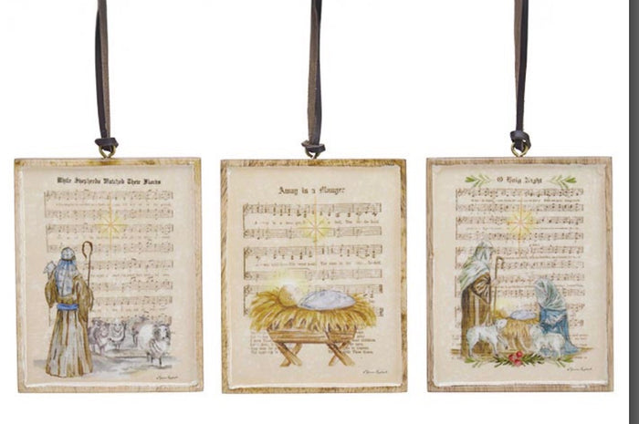 JOYFUL MELODY MANGO WOOD ORNAMENTS