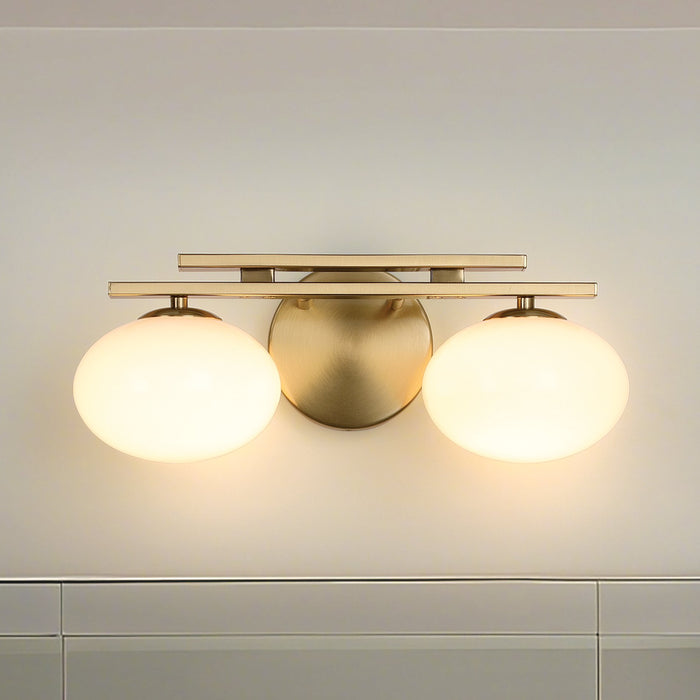 Julep 16-inch 2-light Brushed Gold Vanity Light with Opal Glass Shades