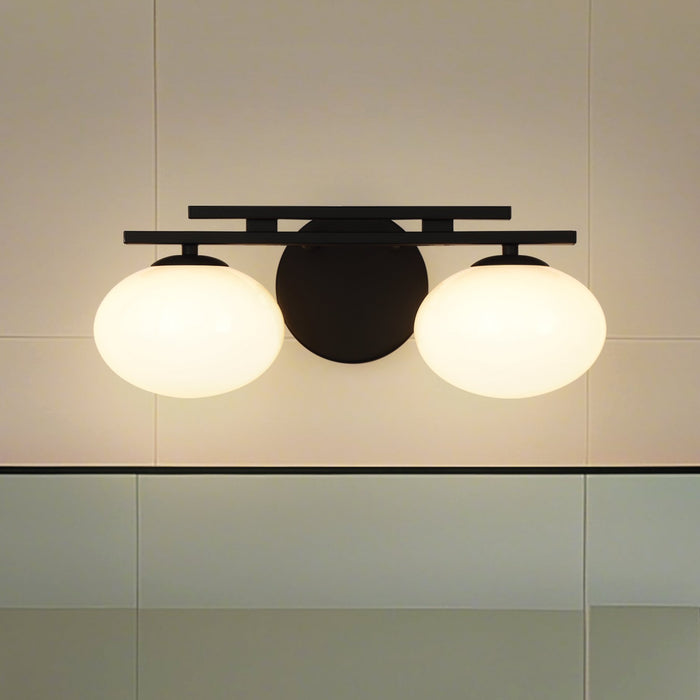Julep 16-inch 2-light Matte Black Vanity Light with Opal Glass Shades