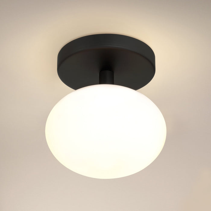 Julep 6-inch 1-light Matte Black Semi-Flush Mount with Opal Glass Shade