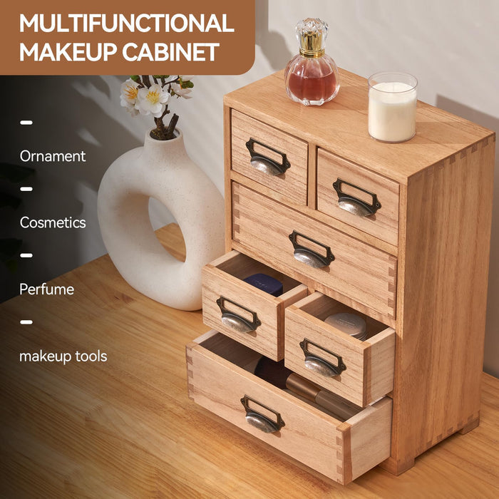 KIRIGEN Wooden Storage Cabinet Organizer Desktop Storage Drawers for Home Office Supplies Natural(4D6CG-NA)