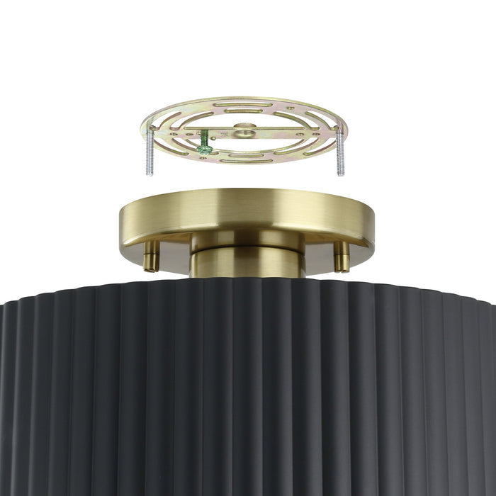 Leilani 11-inch 1-light Brushed Gold Semi-Flush Mount with Matte Black and Gold Metal Shade