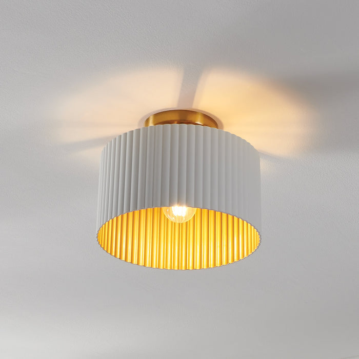 Leilani 11-inch 1-light Brushed Gold Semi-Flush Mount with Matte White and Gold Metal Shade