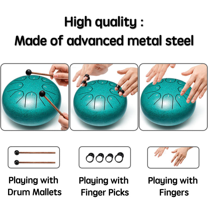 Lronbird Steel Tongue Drum 6 Inch 8 Notes Rain Drum Style Gift