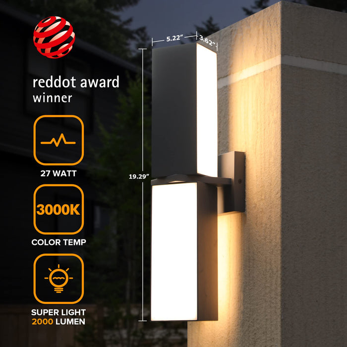 LUTEC Cuba Outdoor LED Wall Light, 3000K, 2000LM, Gray, Waterproof, Aluminum, Model 5193817118