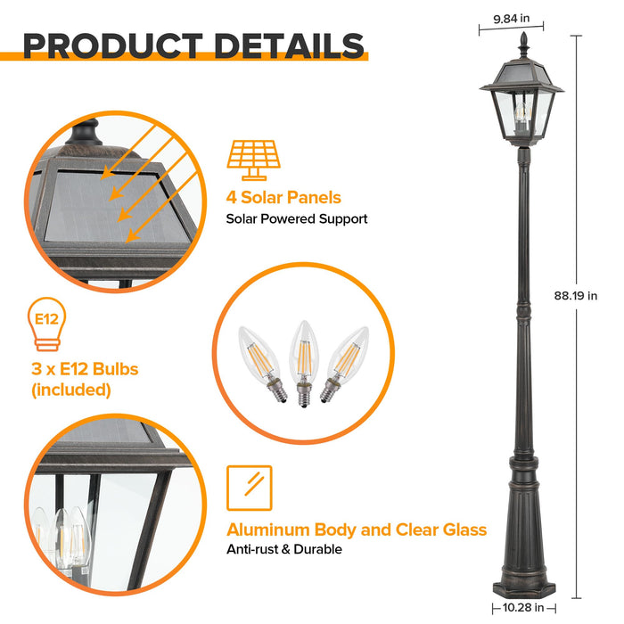 LUTEC Outdoor Solar Lamp Post Light, 300LM Waterproof, Aluminum, Brown, Dusk to Dawn for Garden, Patio, Yard