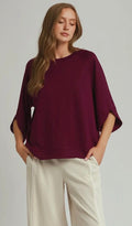 LUXEKNIT Round Hem Raglan Sleeve Top in Merlot