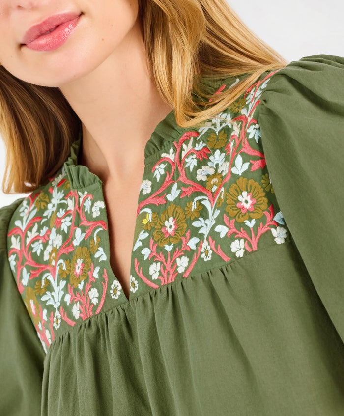 Makayla Embroidered Top in Olive