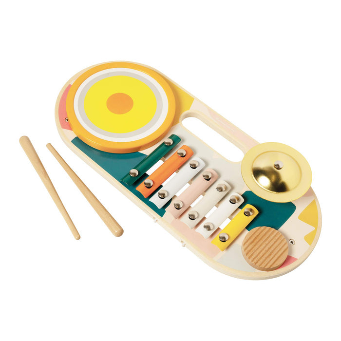 Manhattan Toy Beats to Go Wooden Toddler and Preschool Musical Learning Toy Xylophone, Drum, Cymbal and Washboard