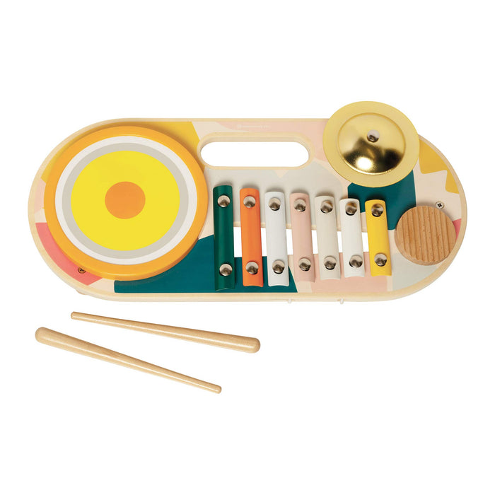 Manhattan Toy Beats to Go Wooden Toddler and Preschool Musical Learning Toy Xylophone, Drum, Cymbal and Washboard