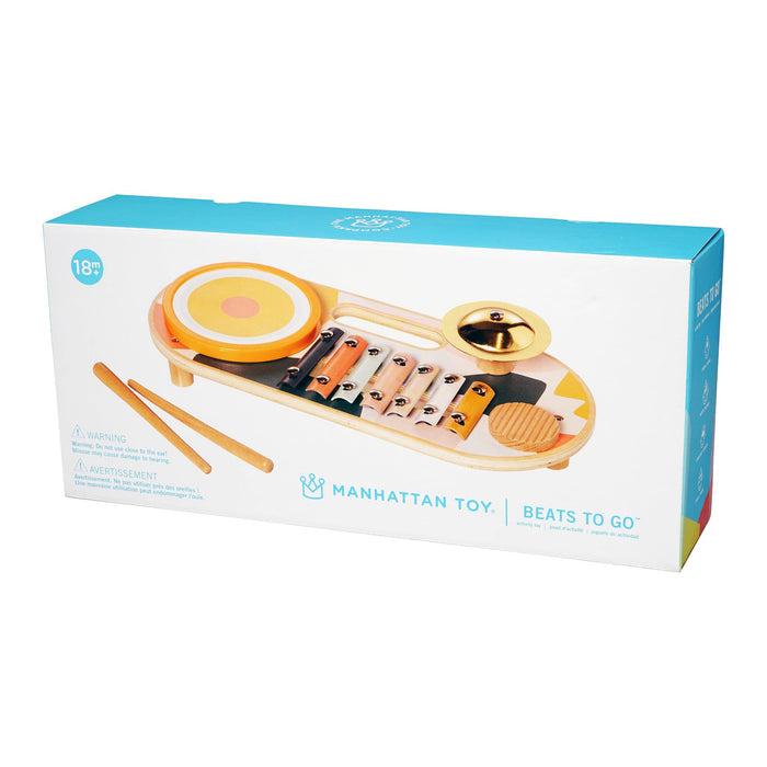 Manhattan Toy Beats to Go Wooden Toddler and Preschool Musical Learning Toy Xylophone, Drum, Cymbal and Washboard