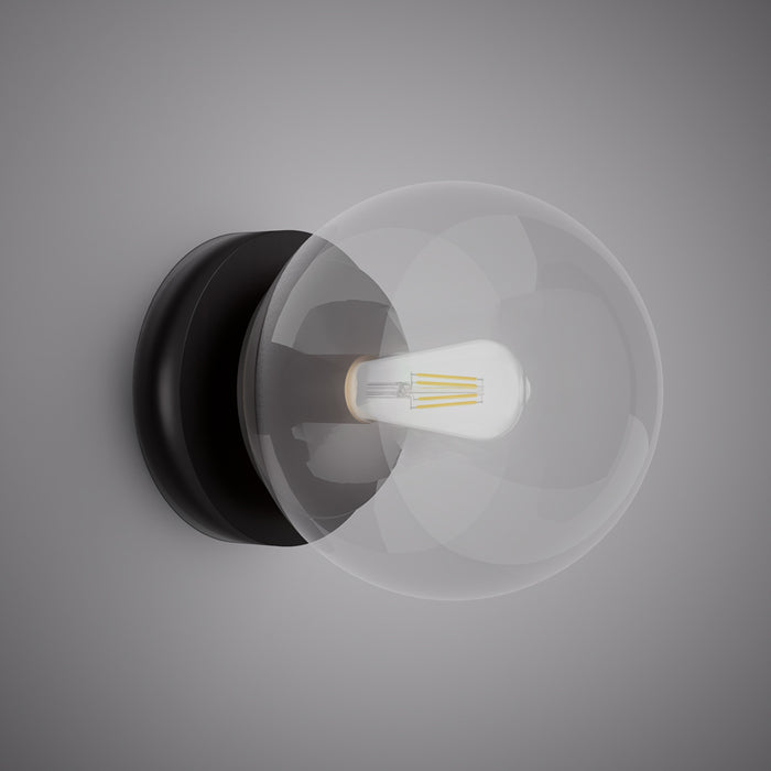 Matte Black Orbit Wall Sconce  Clear Glass Dimmable