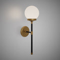 Matte Black/Aged Brass Cylindrical Wall Sconce  Opal Glass Dimmable