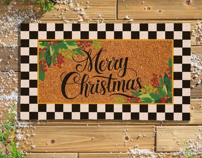 Merry Christmas Holly Coir Mat