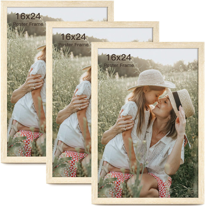 Momentworth 16x24 Frame Set of 3, Natural Wood Grain 16x24 Poster Frame for Gallery Wall Mounting (3 Pack,Natural)