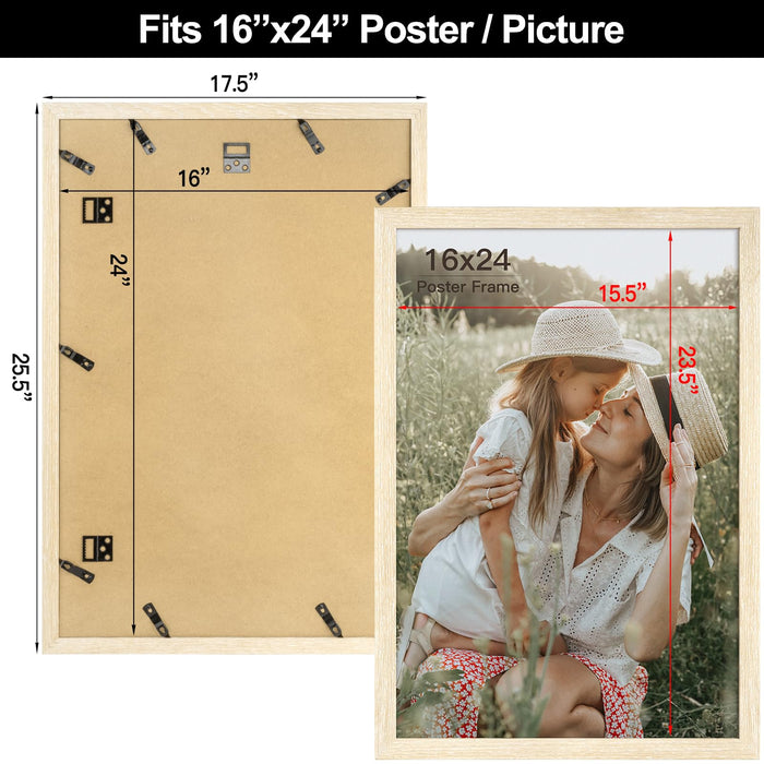 Momentworth 16x24 Frame Set of 3, Natural Wood Grain 16x24 Poster Frame for Gallery Wall Mounting (3 Pack,Natural)