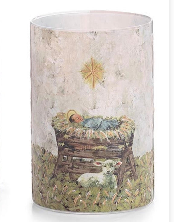 NATIVITY GLASS CANDLEHOLDER