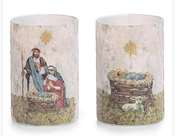 NATIVITY GLASS CANDLEHOLDER