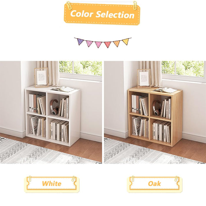 NELYE 4 Cube Organizer Bookcase - Fabric Storage Bins Container, Open Shelf Simple Compartments Bookshelf, Oak