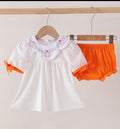 Orange pumpkin bow bloomer or pants set