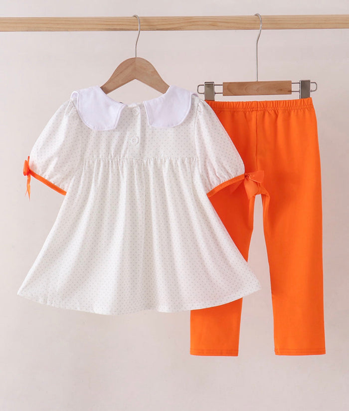 Orange pumpkin bow bloomer or pants set