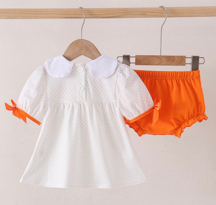 Orange pumpkin bow bloomer or pants set