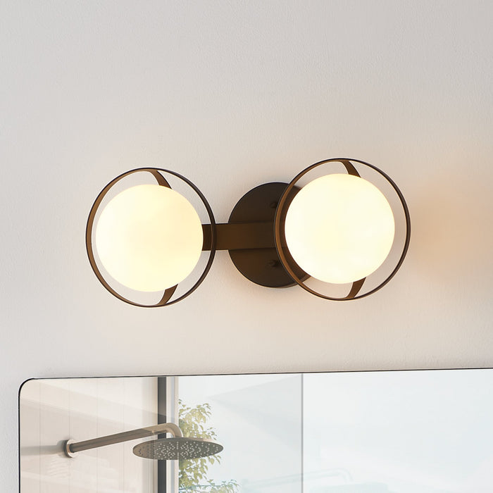 Parker 16-inch 2-light Matte Black Vanity Light with Etched Opal Glass Shades