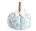 Patterned cotton pumpkin with jute wrapped stem and ribbon bow.