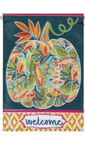 Patterned Jacobean Floral Pumpkin Applique House Flag